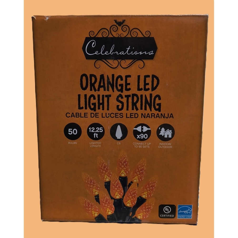 Orange LED Light‎ String  Textured  50 Bulbs Per Box, 2 Box Lot Total 100 Lights